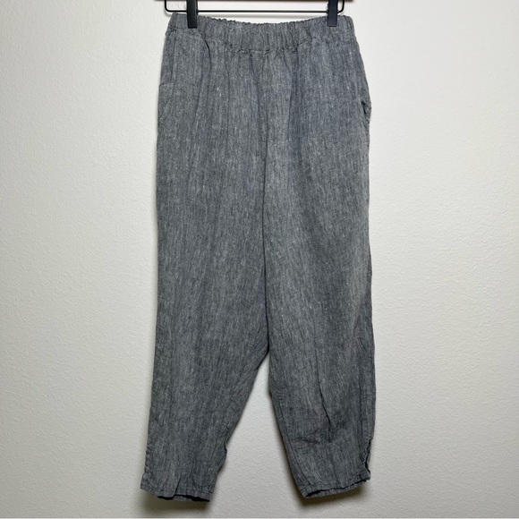 Flax Women 100%‎ Linen Crop Pants Small Gray Lagenlook High Rise Coastal Elastic - Picture 1 of 9
